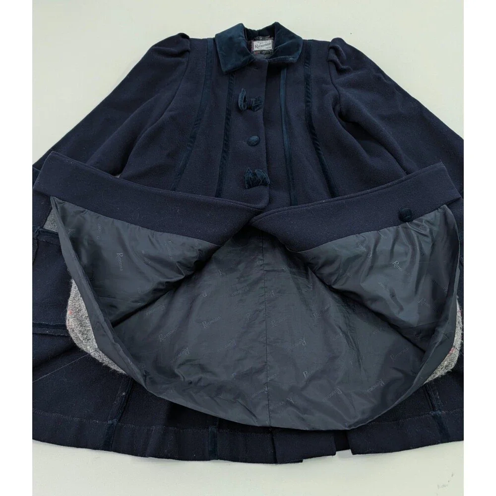 Vintage Rothschild Pea Coat Girls 10 Navy Blue Wool Dress Velvet Collar Overcoat
